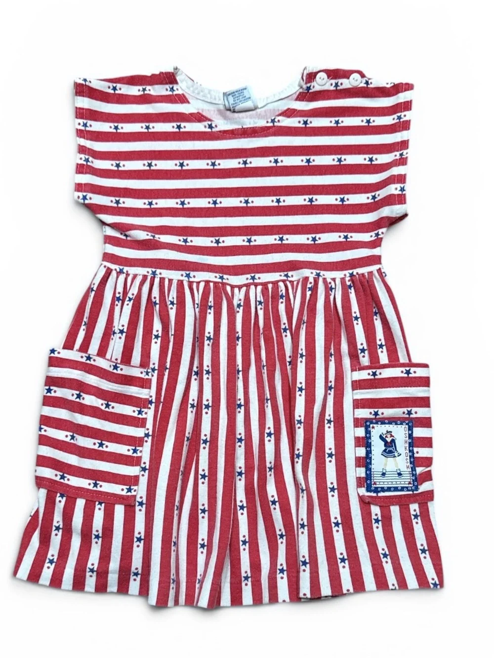 Vintage Oshkosh Americana Striped Dress Girls Size 5 Short Sleeve 80s 90s